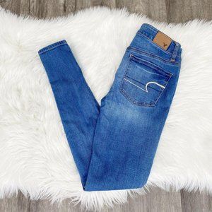 American Eagle 2 Long Medium Wash Super Stretch Jeggings